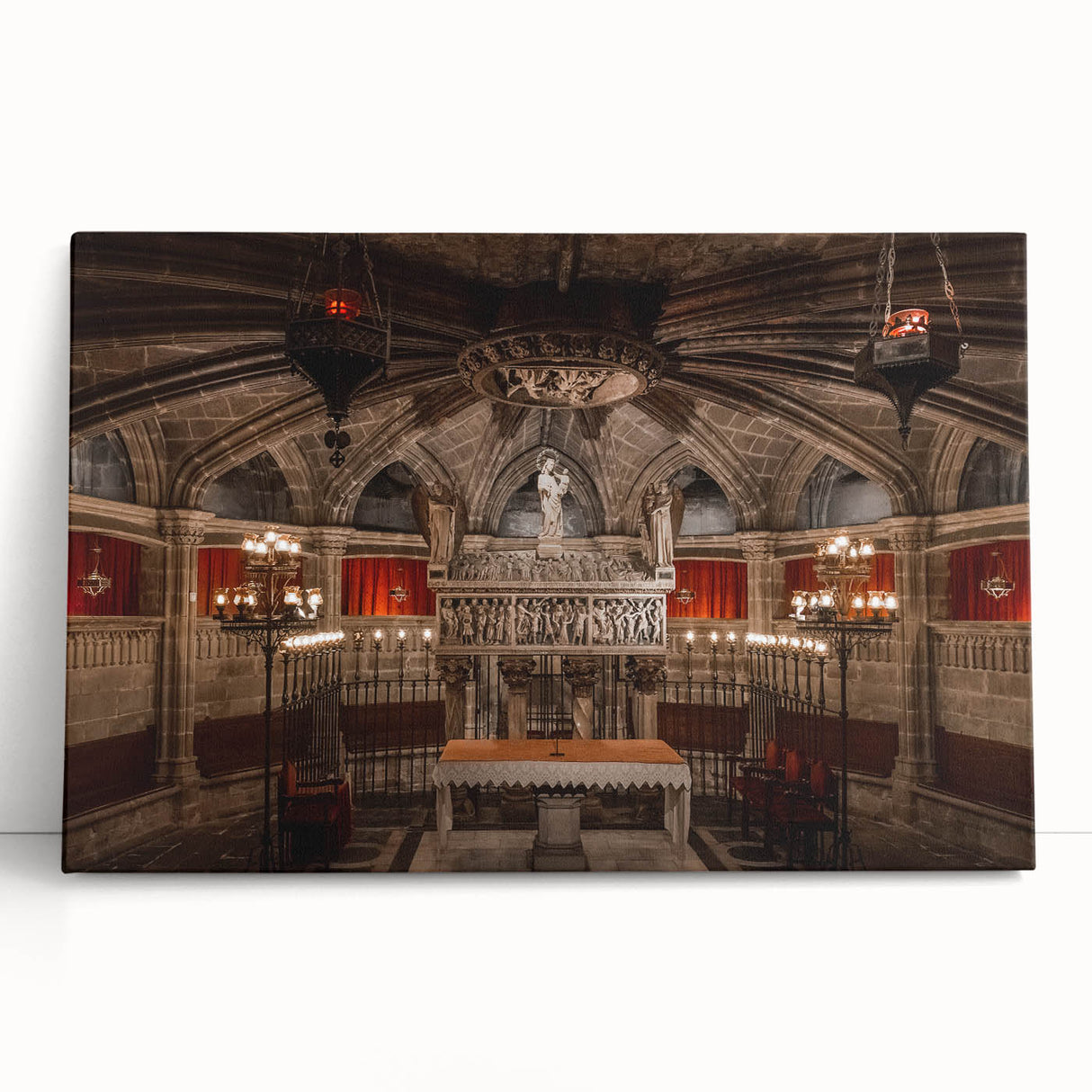 Black and white large art print of Barcelona scenery on stretched canvas, suitable for kitchen wall art.