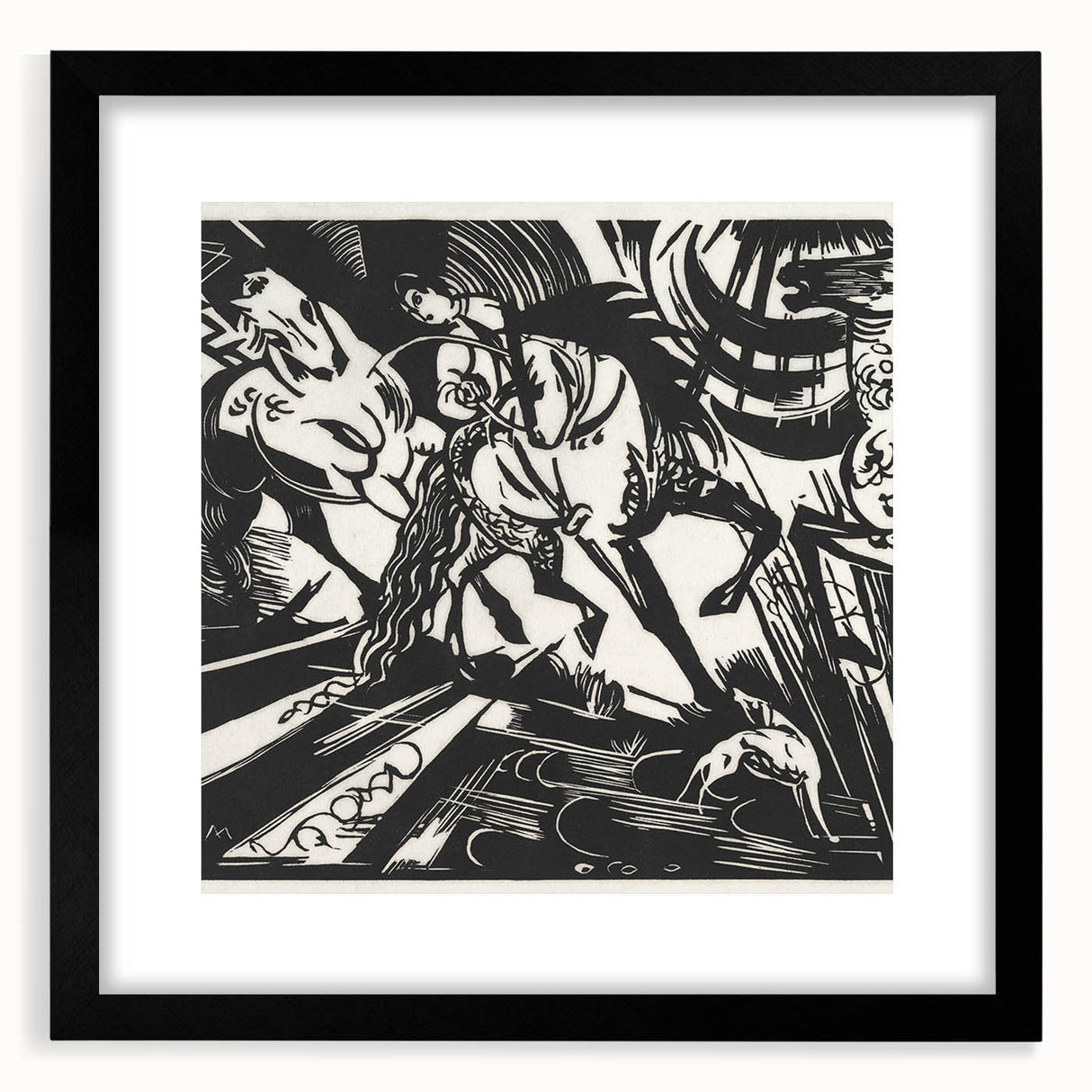 Expressionist Art: The Riding School | Bold Franz Marc Black Print
