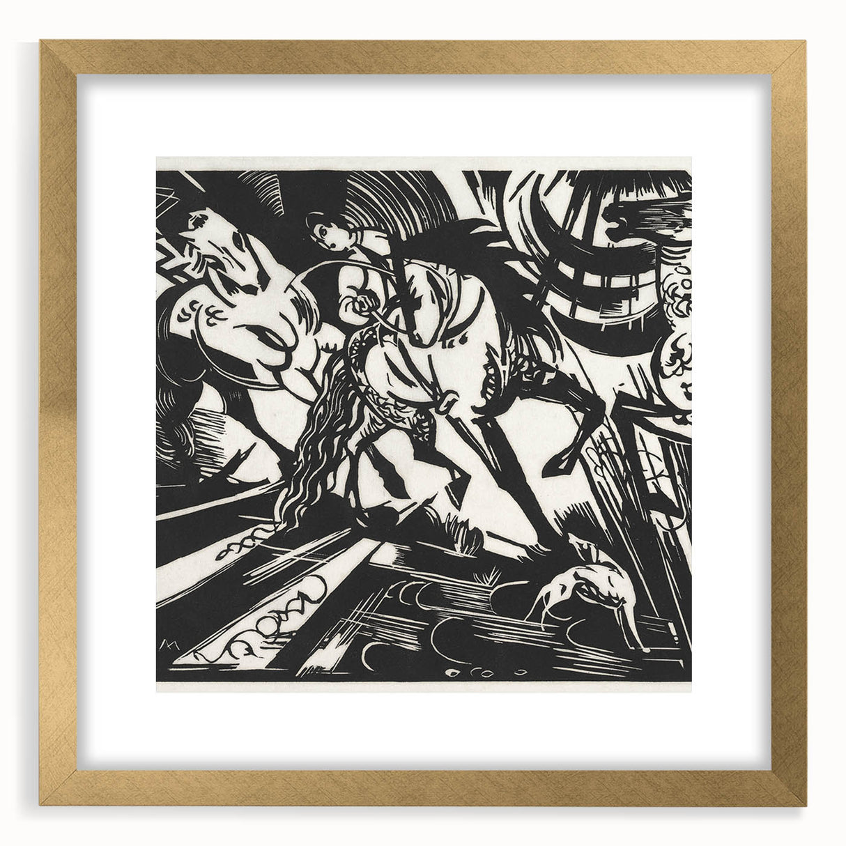 Expressionist Art: The Riding School | Bold Franz Marc Black Print