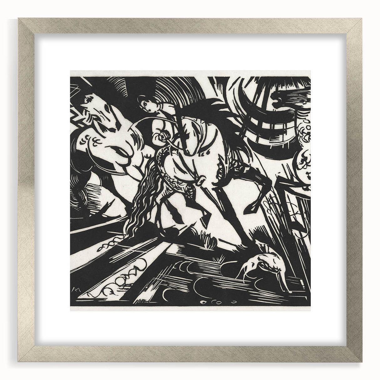 Expressionist Art: The Riding School | Bold Franz Marc Black Print