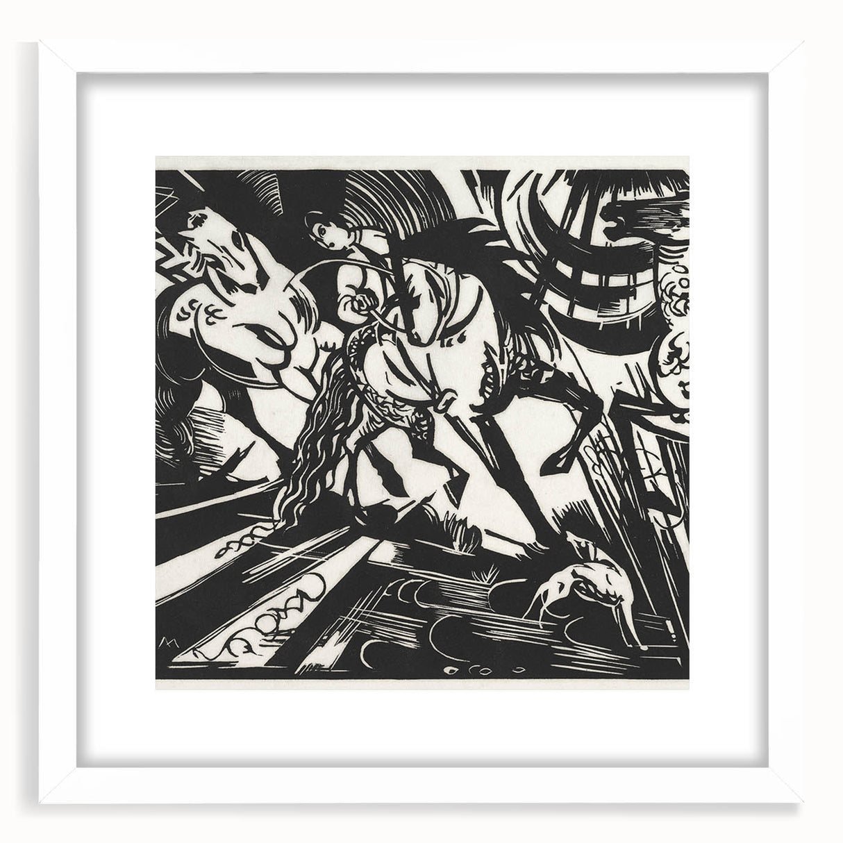 Expressionist Art: The Riding School | Bold Franz Marc Black Print