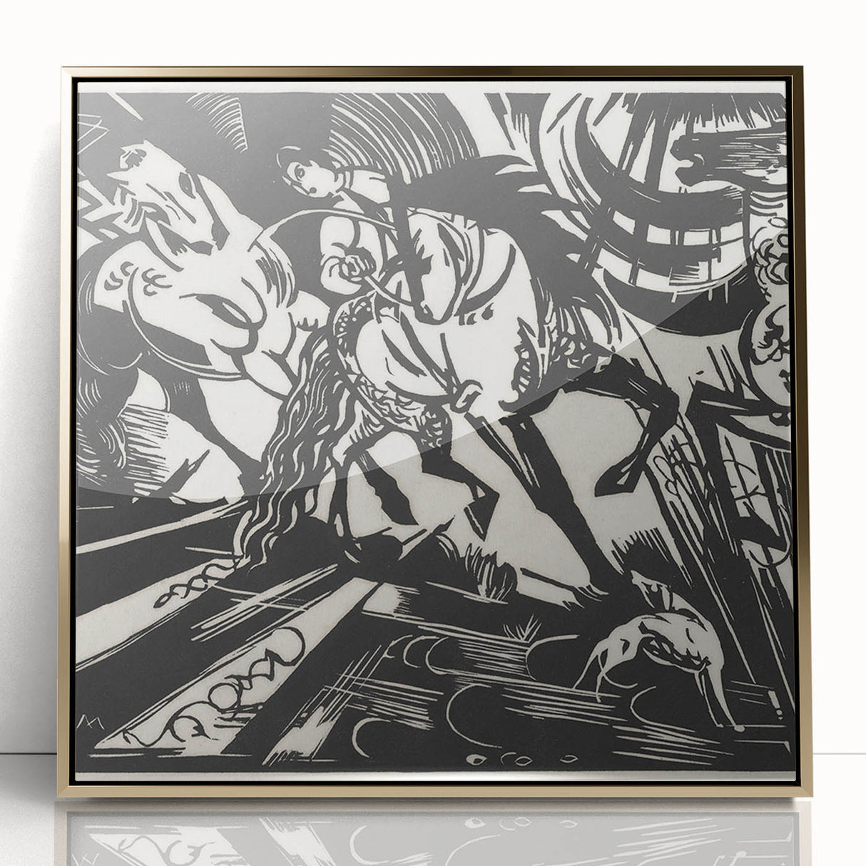 Expressionist Art: The Riding School | Bold Franz Marc Black Print