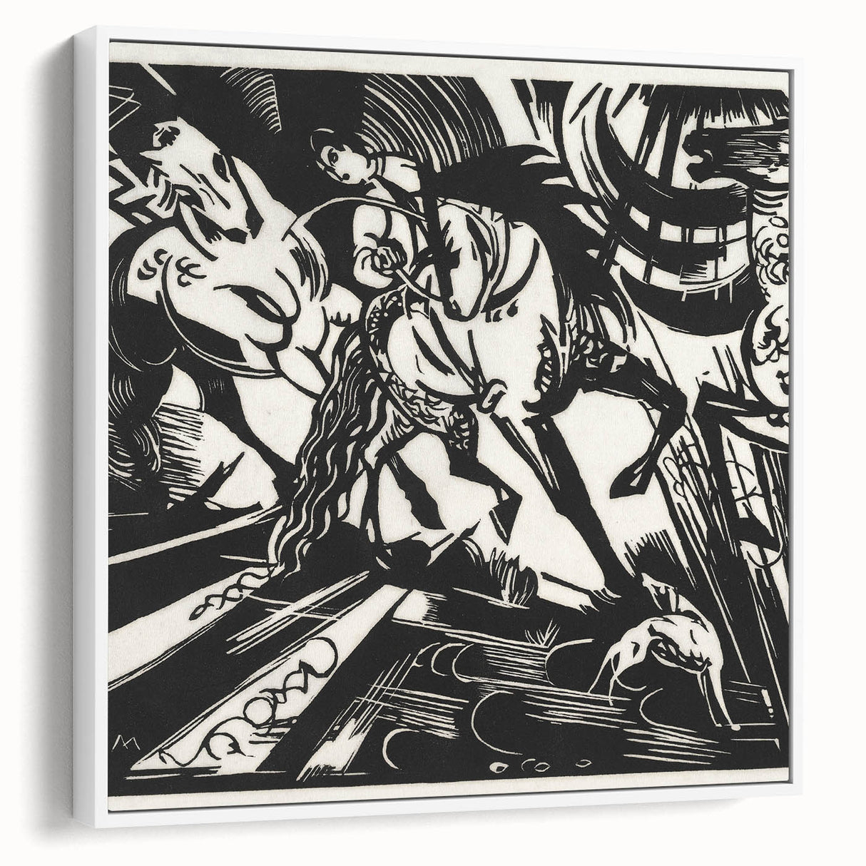Expressionist Art: The Riding School | Bold Franz Marc Black Print