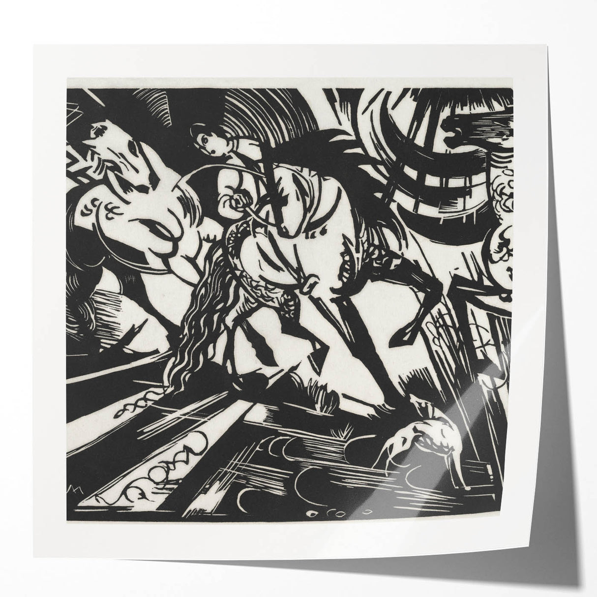 Expressionist Art: The Riding School | Bold Franz Marc Black Print