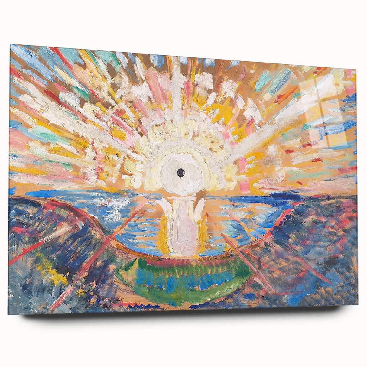 Expressionist Art: Radiant Sunburst Landscape with Vibrant Colors