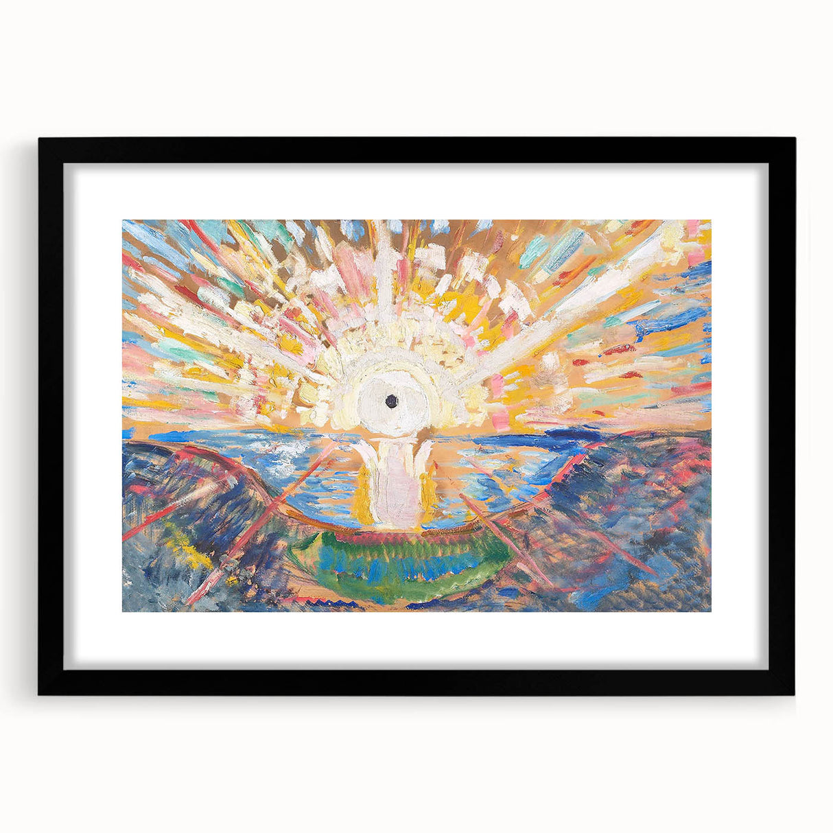Expressionist Art: Radiant Sunburst Landscape with Vibrant Colors