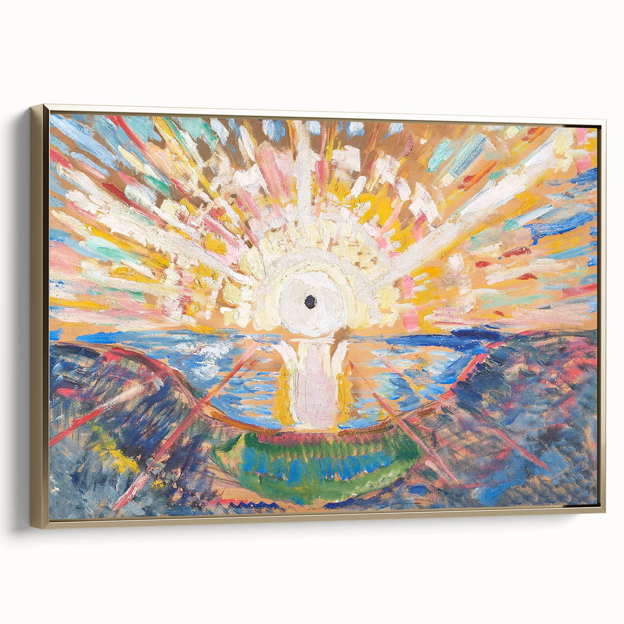 Expressionist Art: Radiant Sunburst Landscape with Vibrant Colors