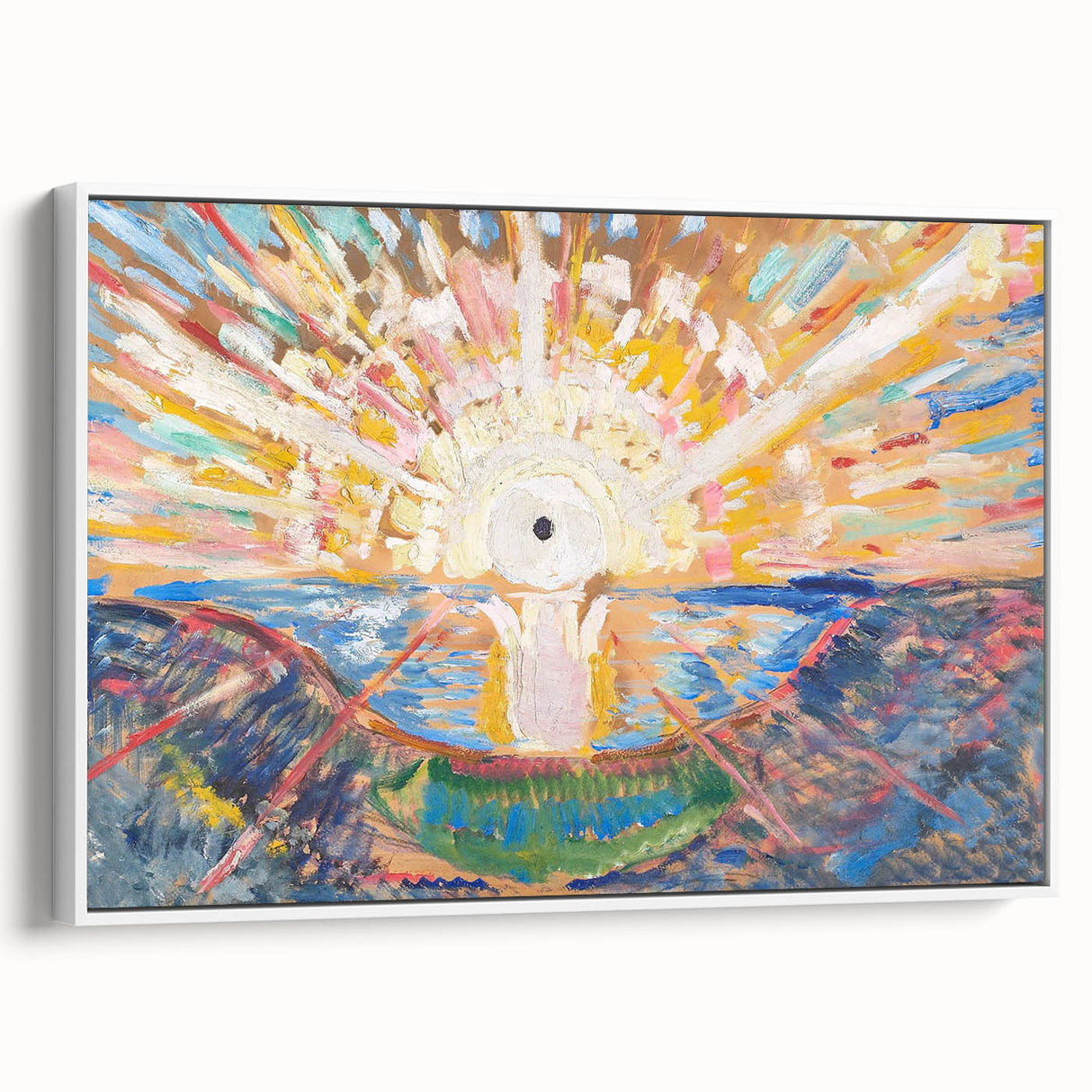 Expressionist Art: Radiant Sunburst Landscape with Vibrant Colors