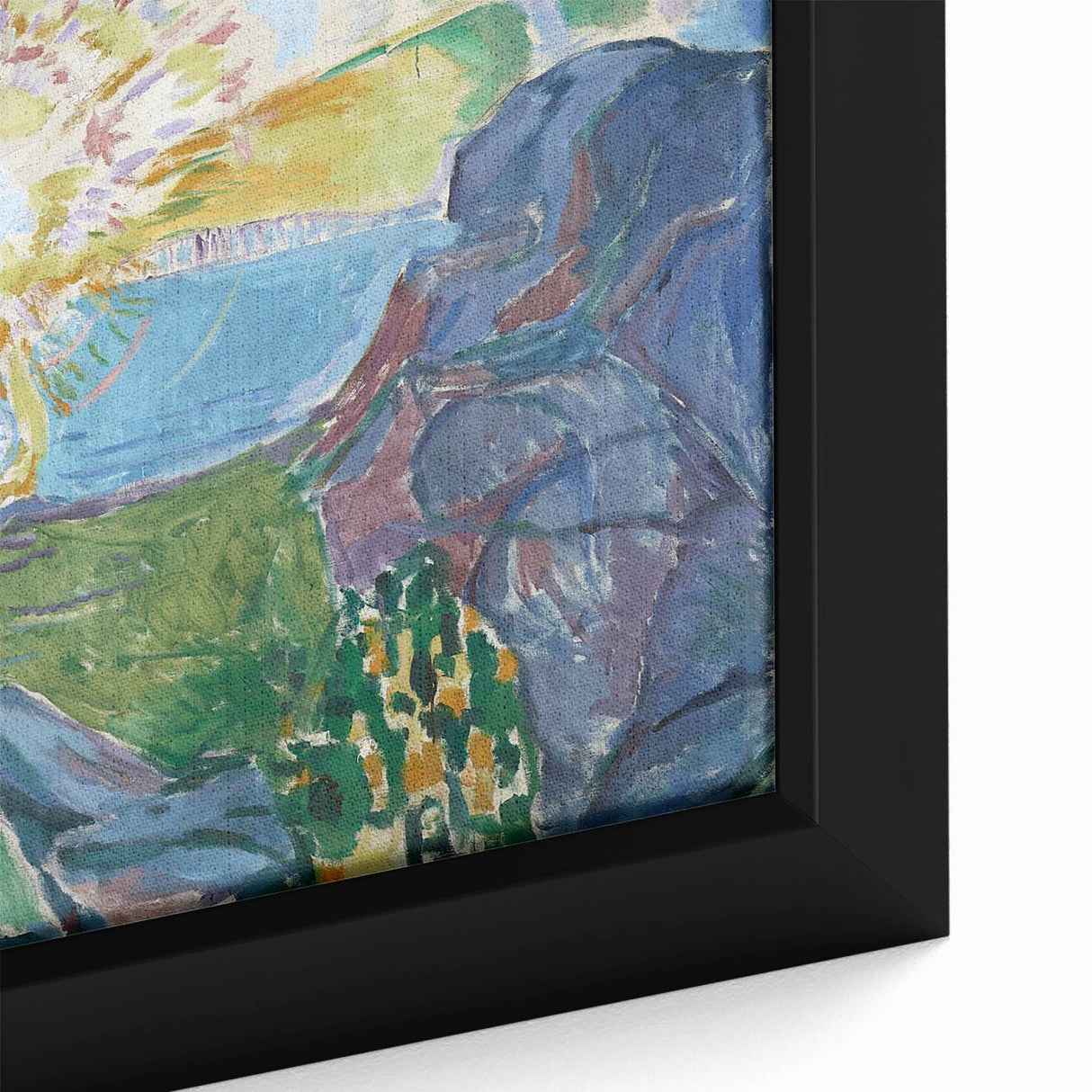 Expressionist Art: Radiant Sunburst with Abstract Mountain Landscape