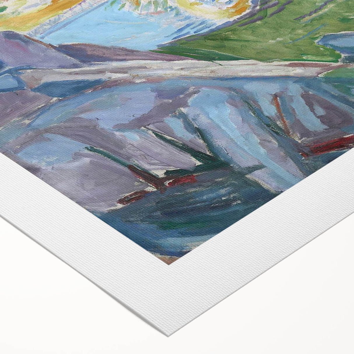 Expressionist Art: Radiant Sunburst with Abstract Mountain Landscape