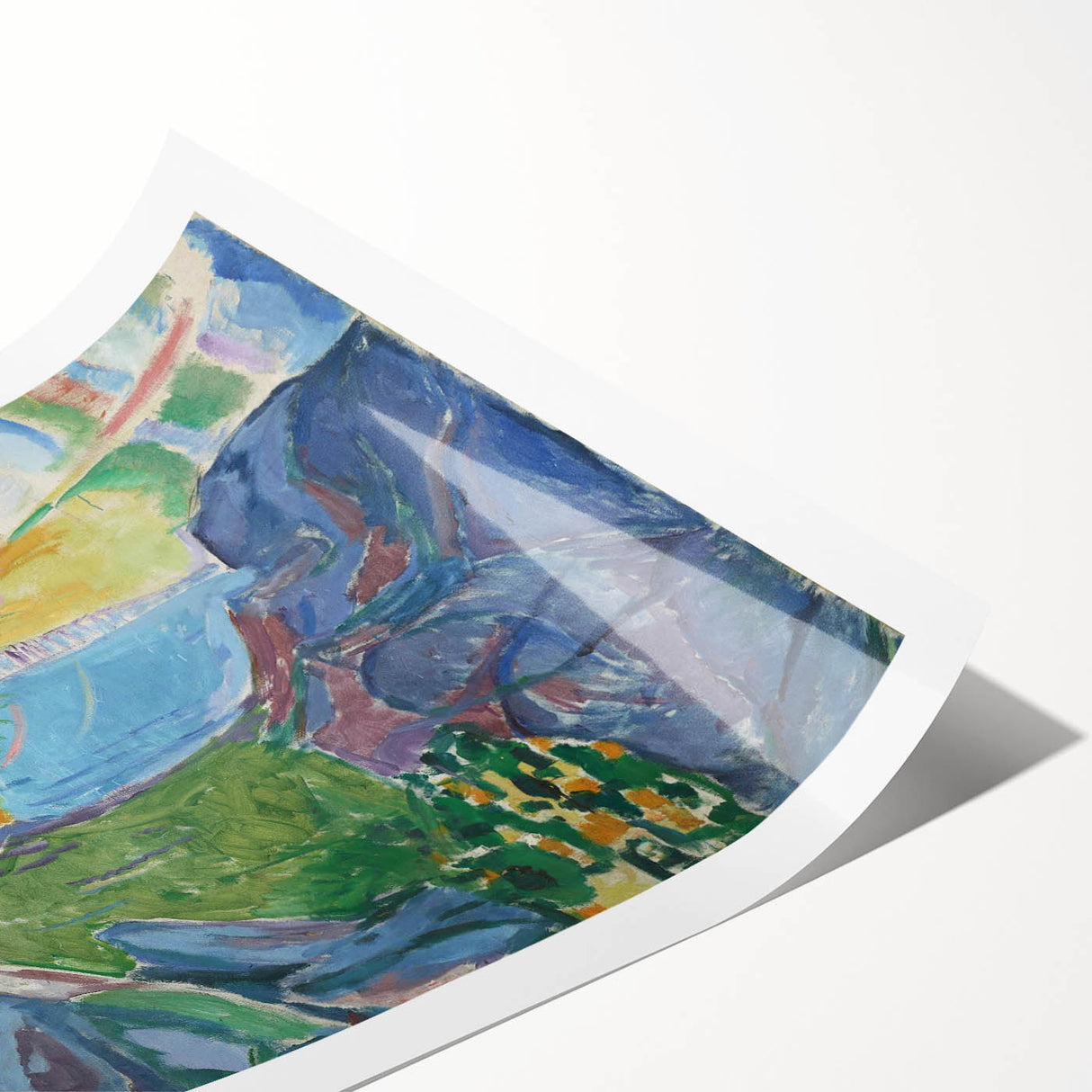 Expressionist Art: Radiant Sunburst with Abstract Mountain Landscape