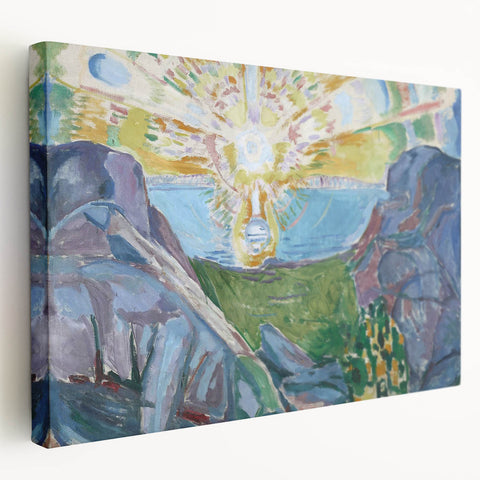Expressionist Art: Radiant Sunburst with Abstract Mountain Landscape