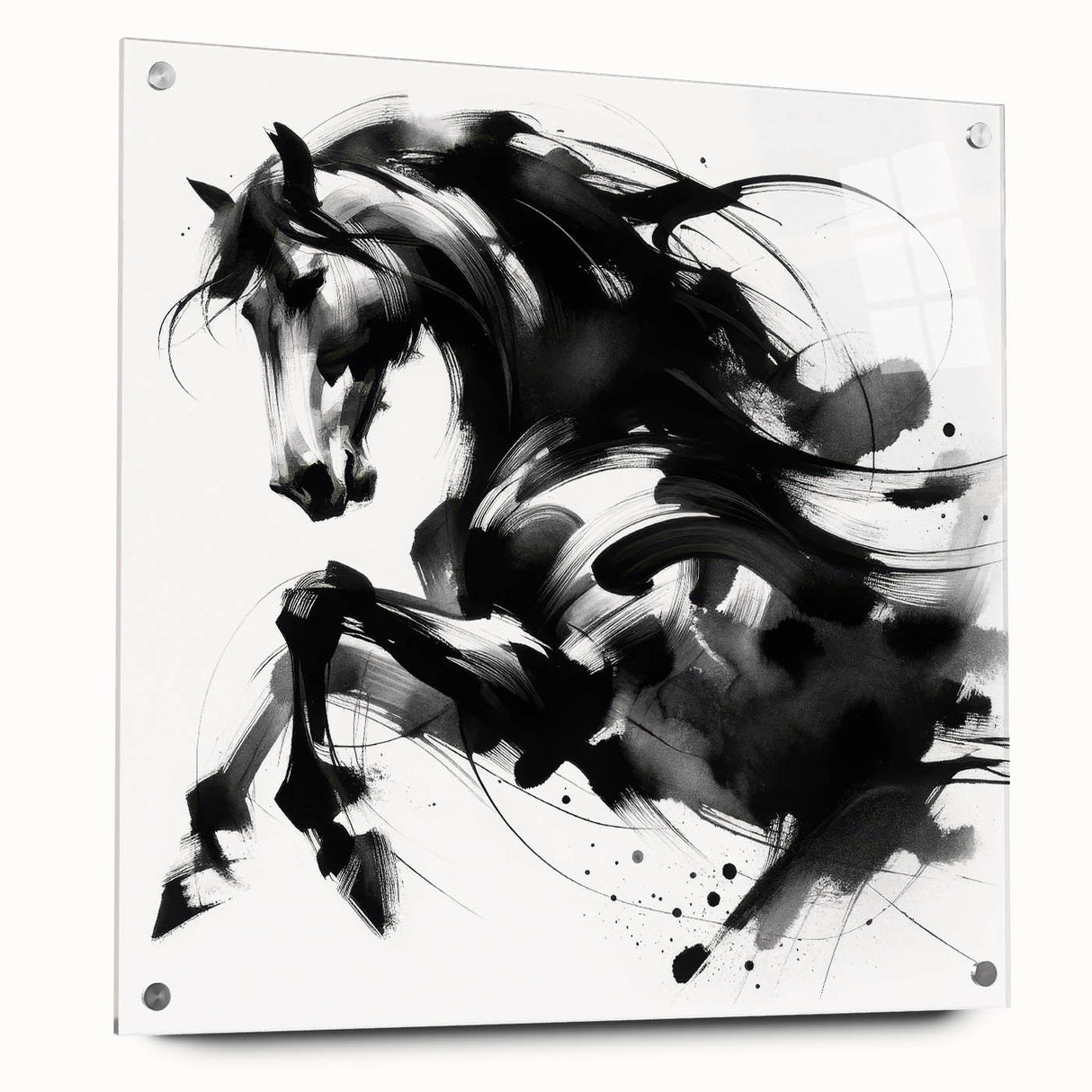 Abstract Black and White Horse Bedroom Wall Art – Framed & Canvas