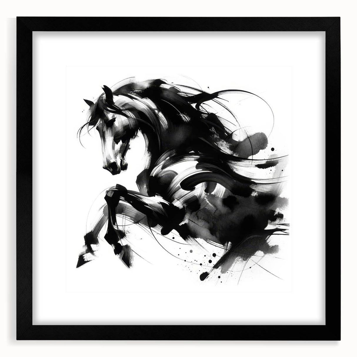 Abstract Black and White Horse Bedroom Wall Art – Framed & Canvas