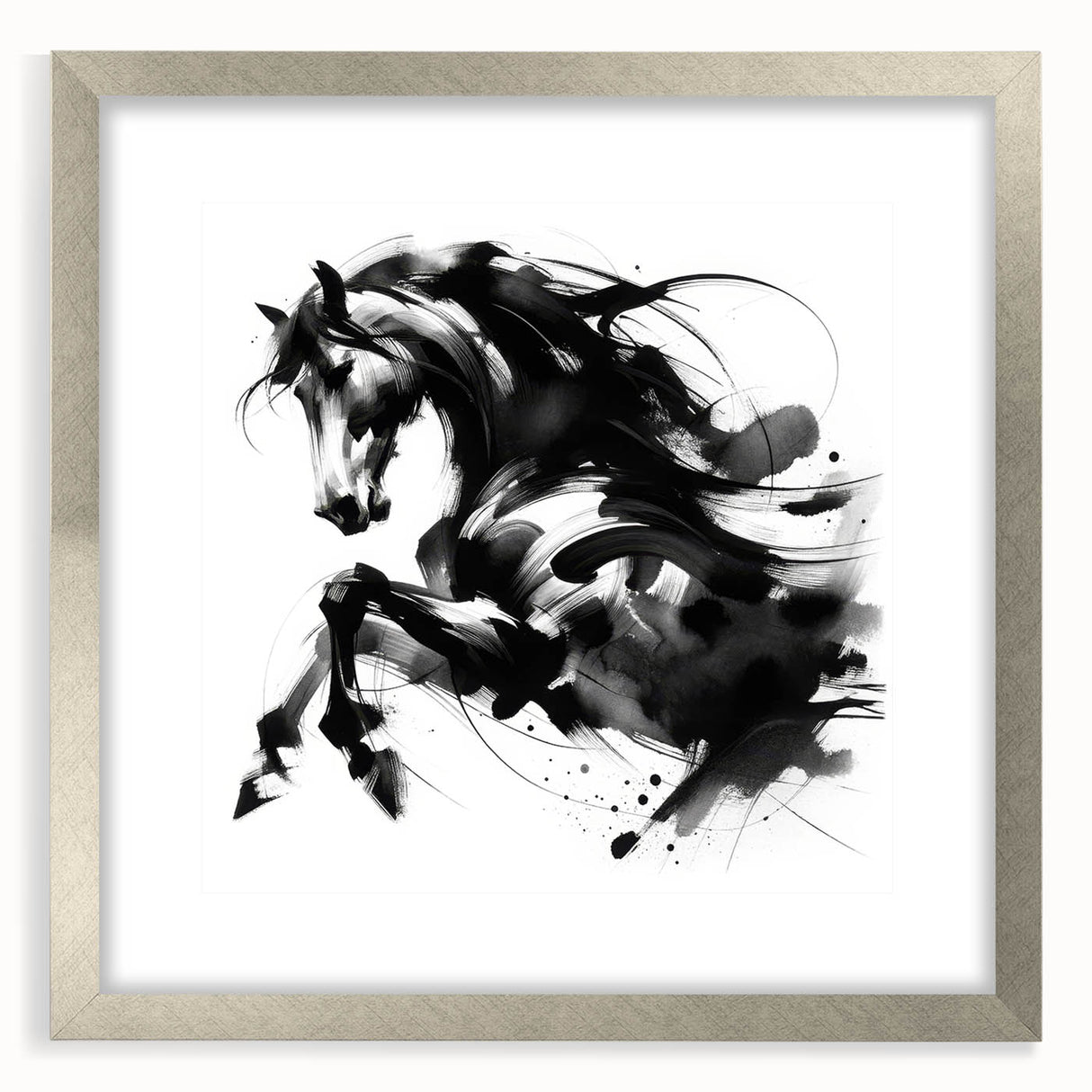 Abstract Black and White Horse Bedroom Wall Art – Framed & Canvas