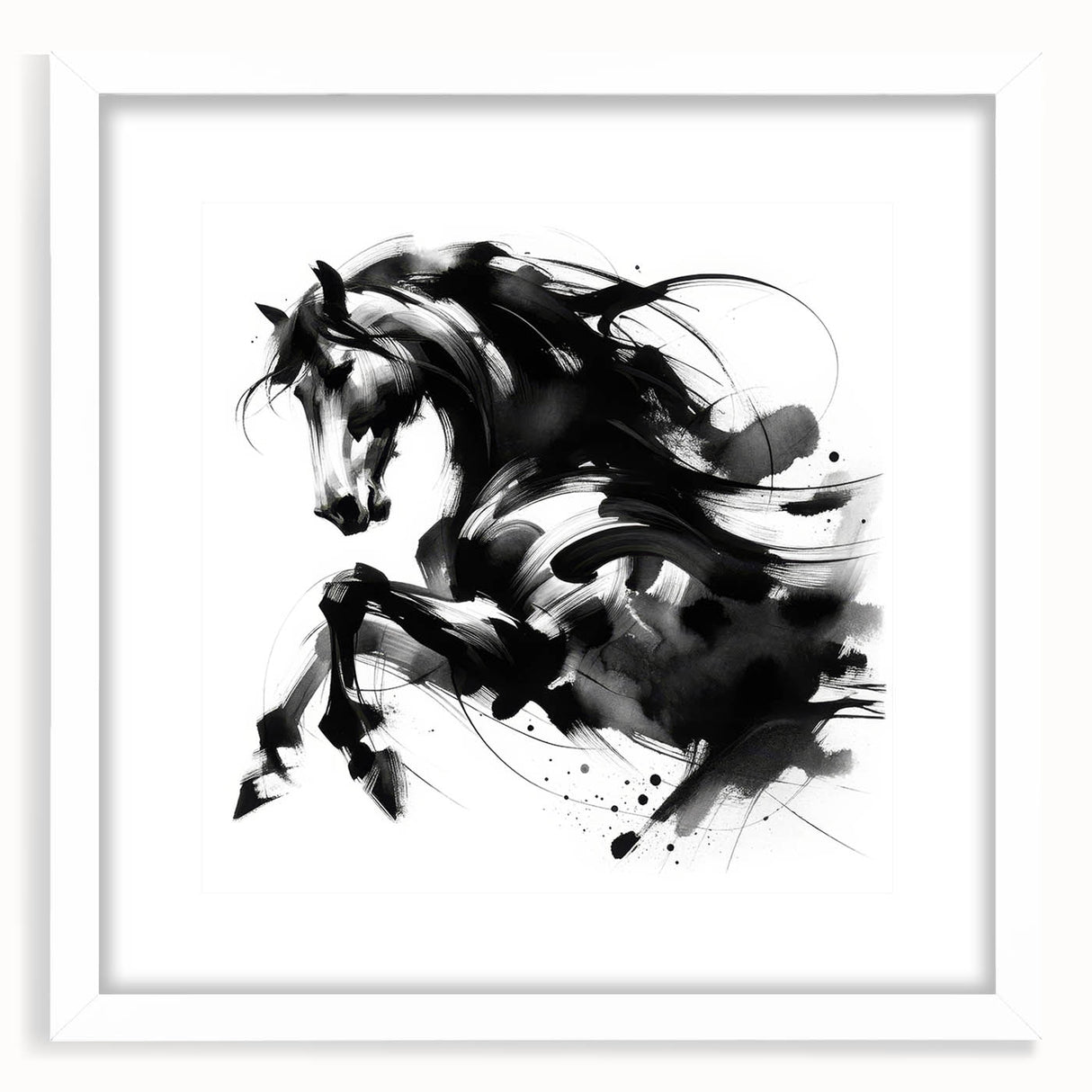 Abstract Black and White Horse Bedroom Wall Art – Framed & Canvas