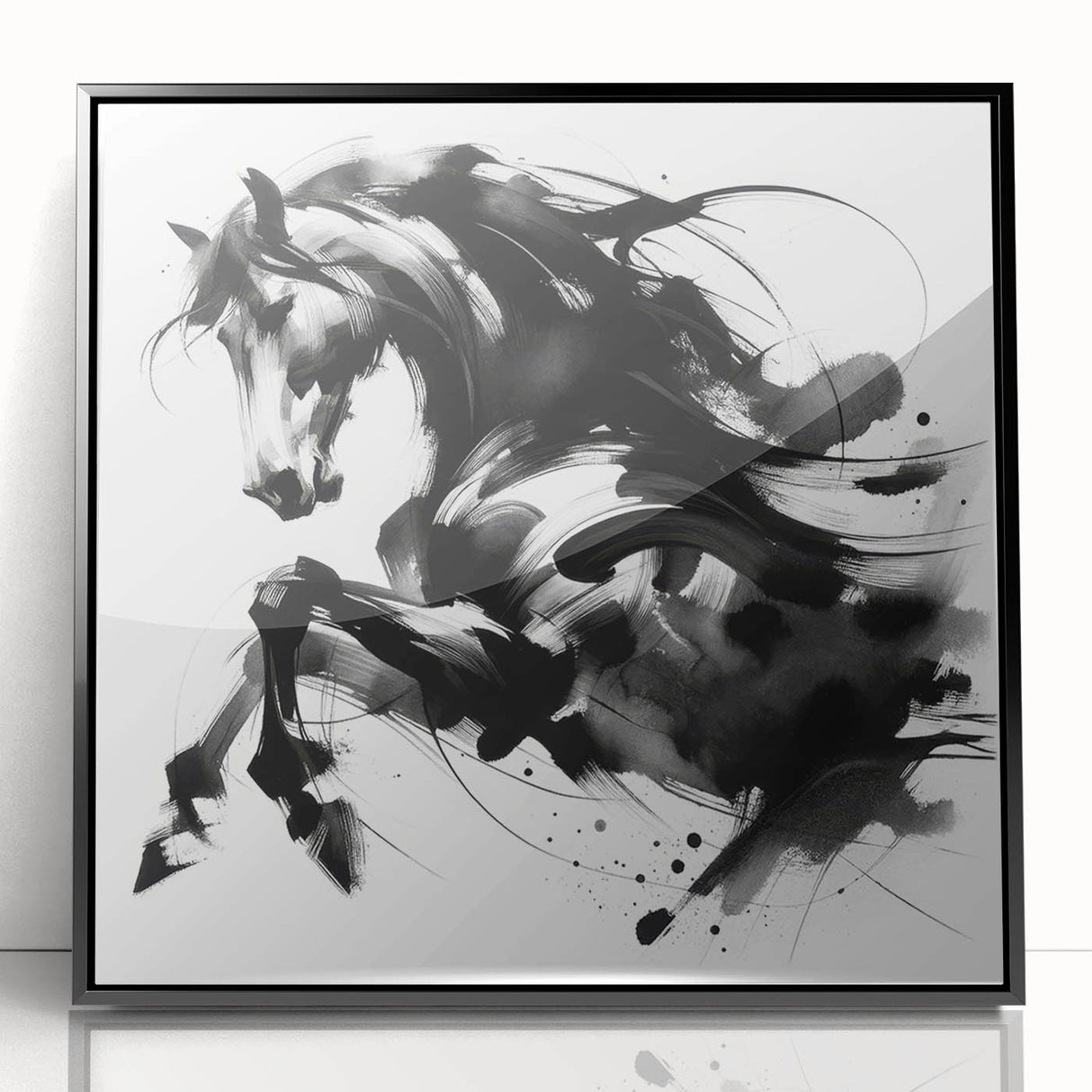 Abstract Black and White Horse Bedroom Wall Art – Framed & Canvas