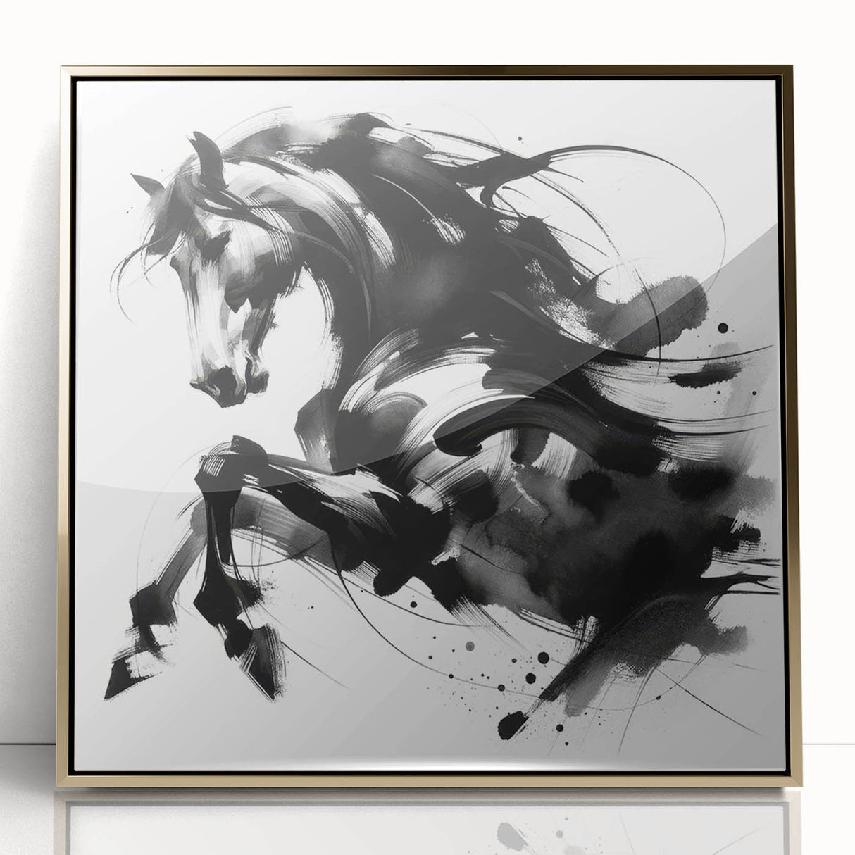 Abstract Black and White Horse Bedroom Wall Art – Framed & Canvas