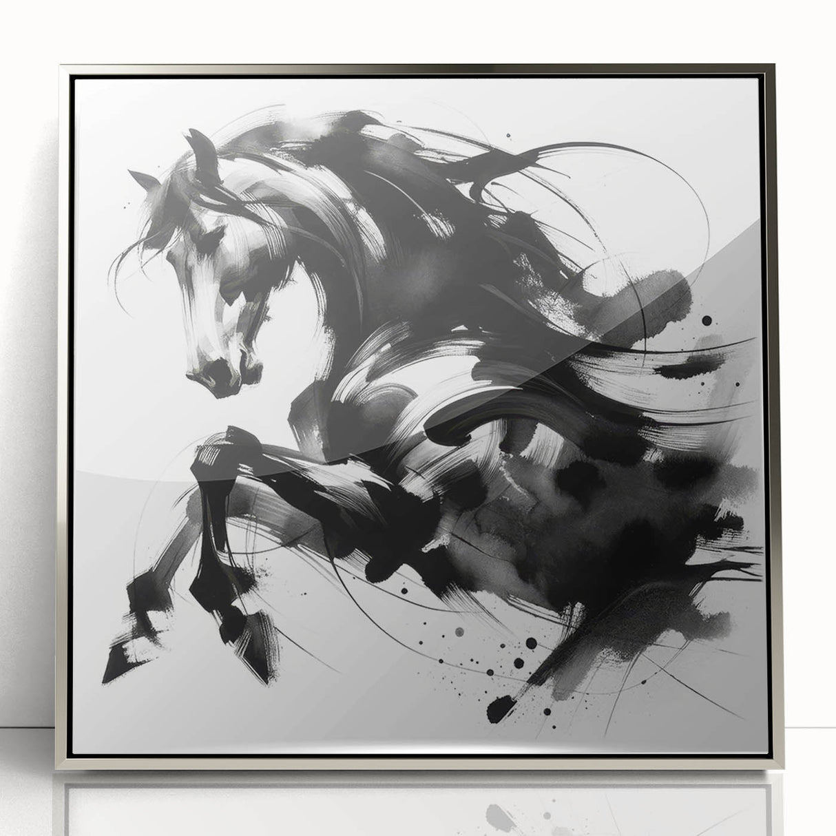 Abstract Black and White Horse Bedroom Wall Art – Framed & Canvas