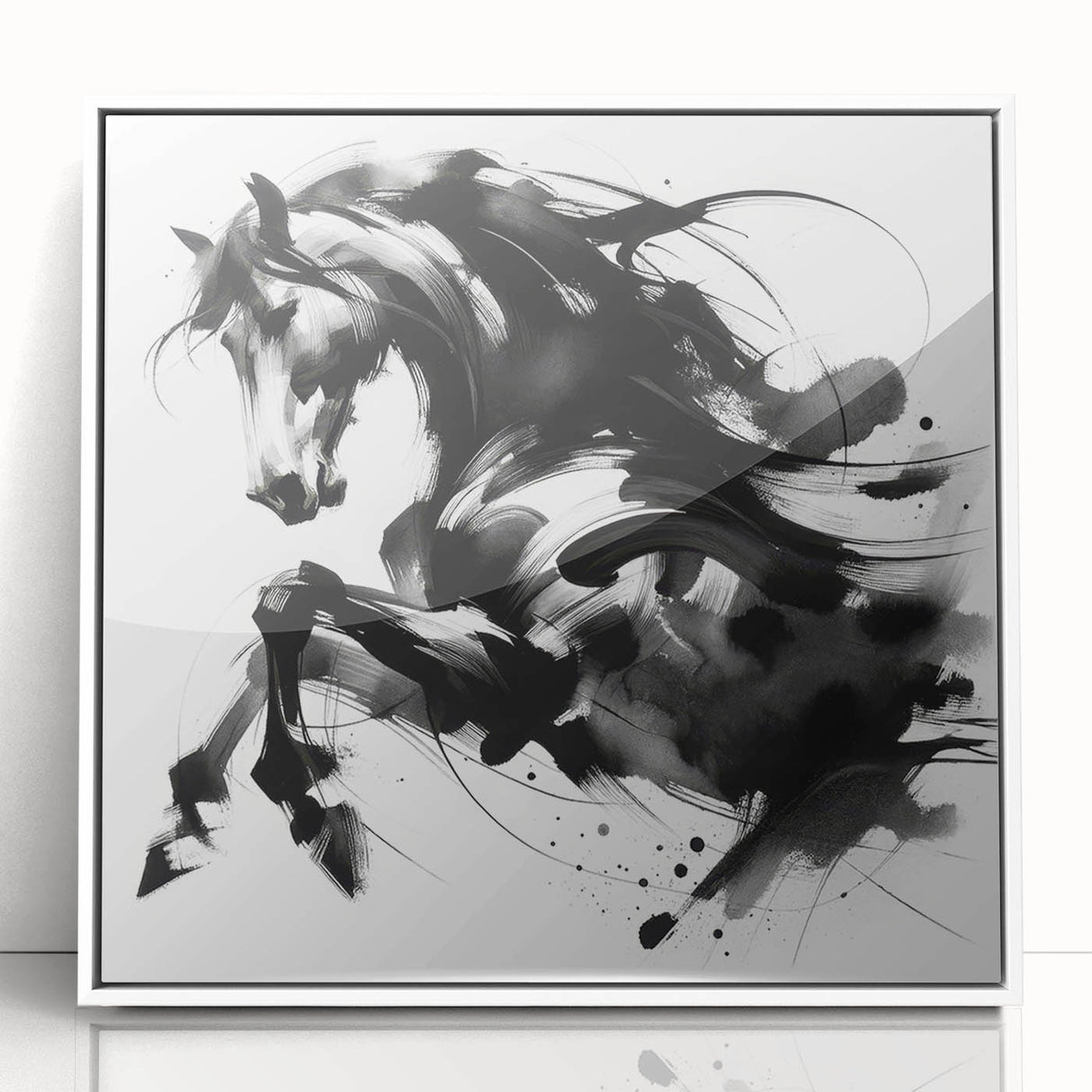 Abstract Black and White Horse Bedroom Wall Art – Framed & Canvas