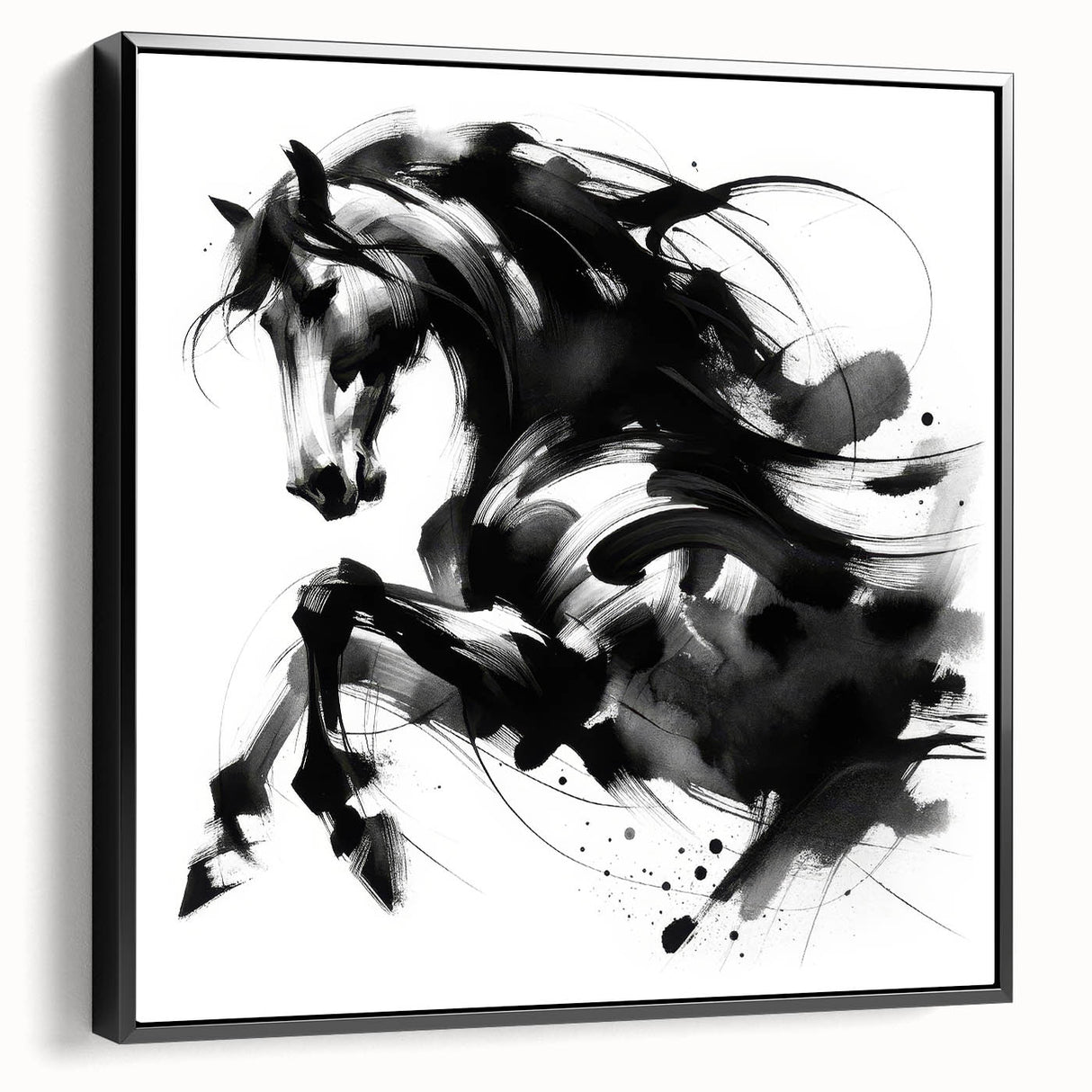 Abstract Black and White Horse Bedroom Wall Art – Framed & Canvas