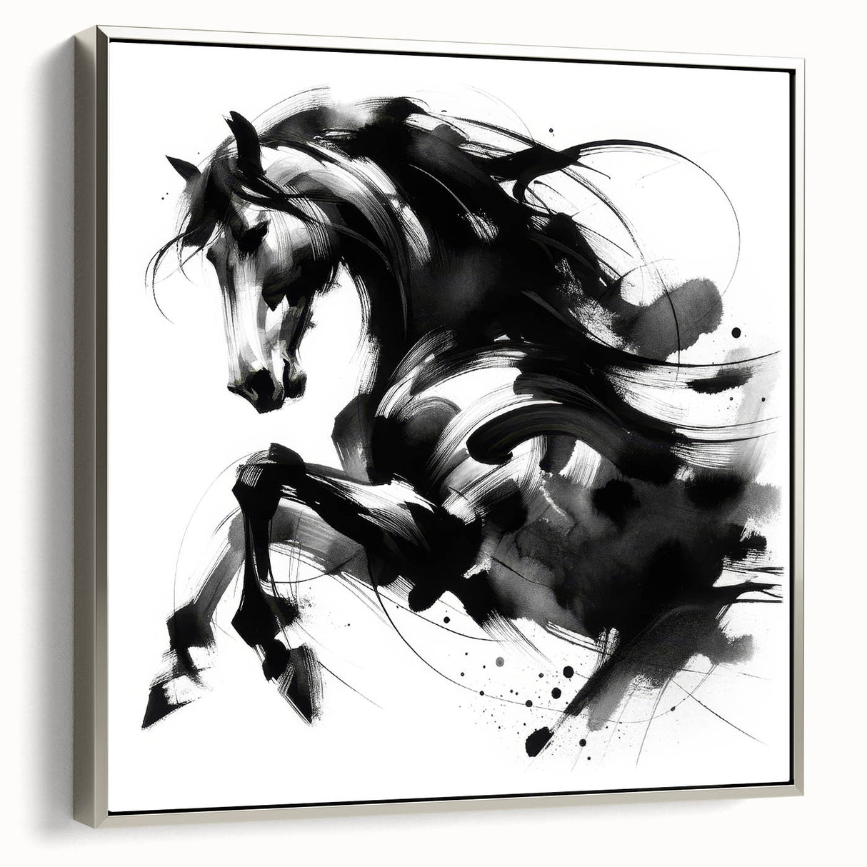 Abstract Black and White Horse Bedroom Wall Art – Framed & Canvas