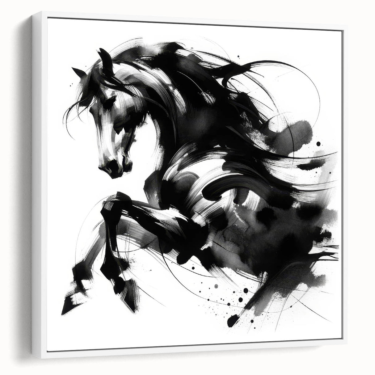 Abstract Black and White Horse Bedroom Wall Art – Framed & Canvas
