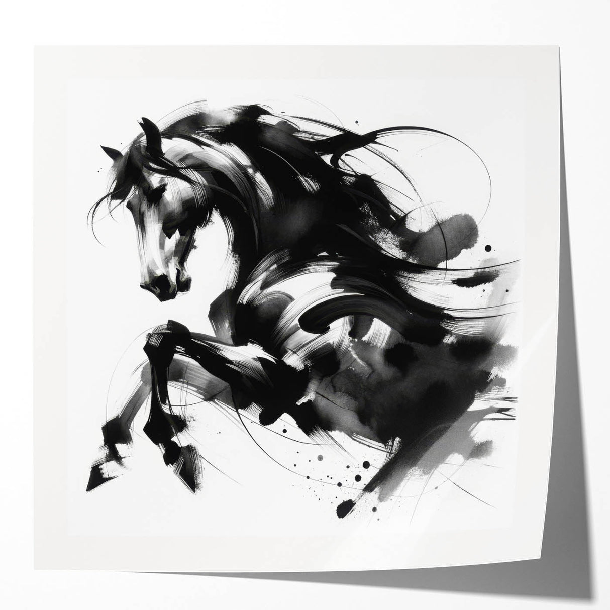 Abstract Black and White Horse Bedroom Wall Art – Framed & Canvas