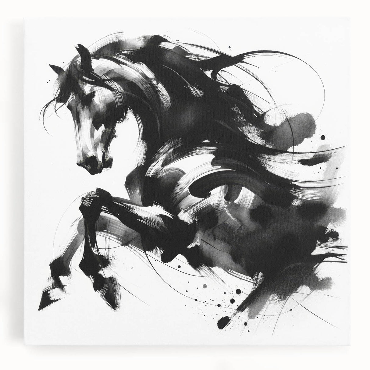 Abstract Black and White Horse Bedroom Wall Art – Framed & Canvas