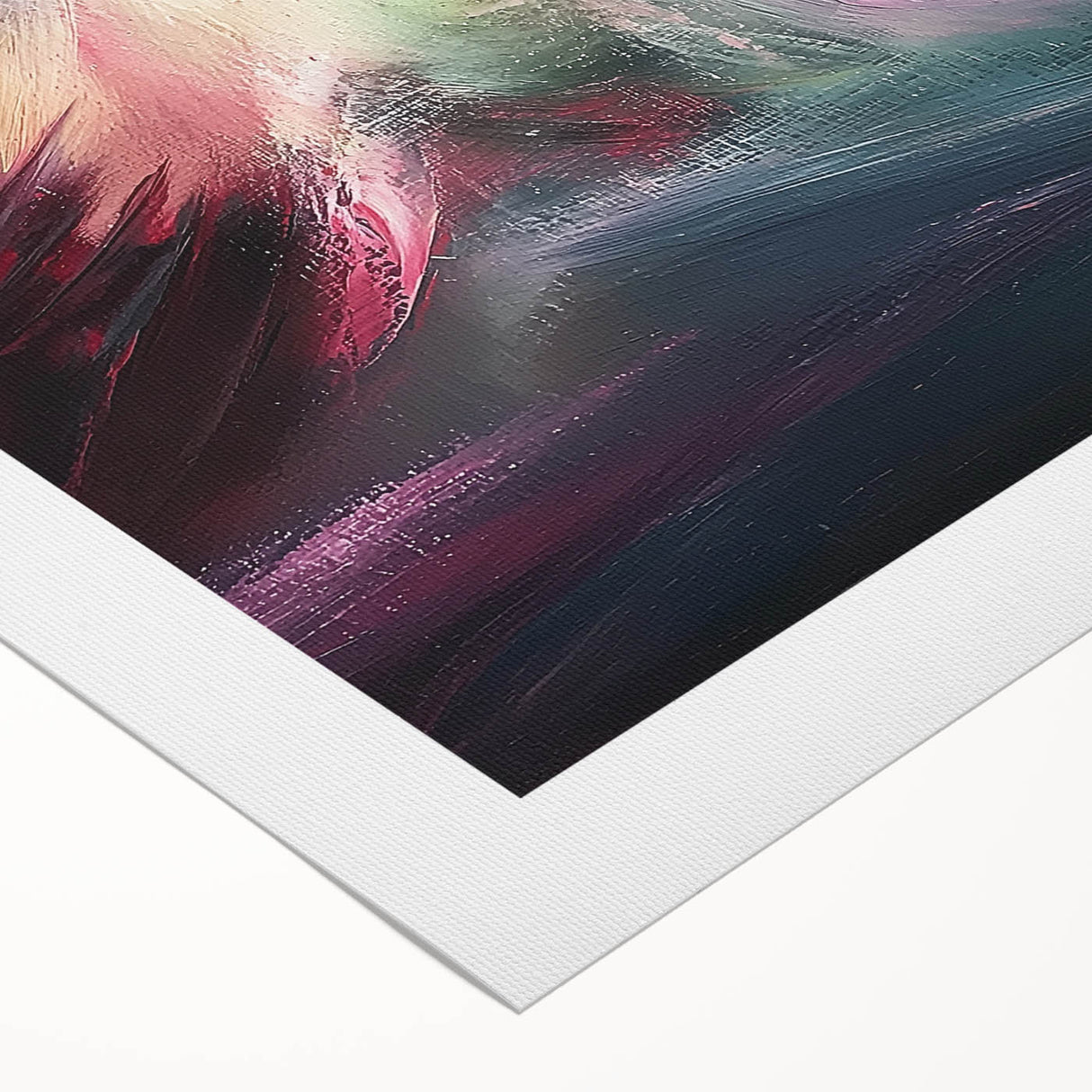 Abstract splatter art on rolled canvas showcasing vibrant colors and dynamic patterns, ideal for modern decor. Packaged securely in a cardboard tube for easy transport.