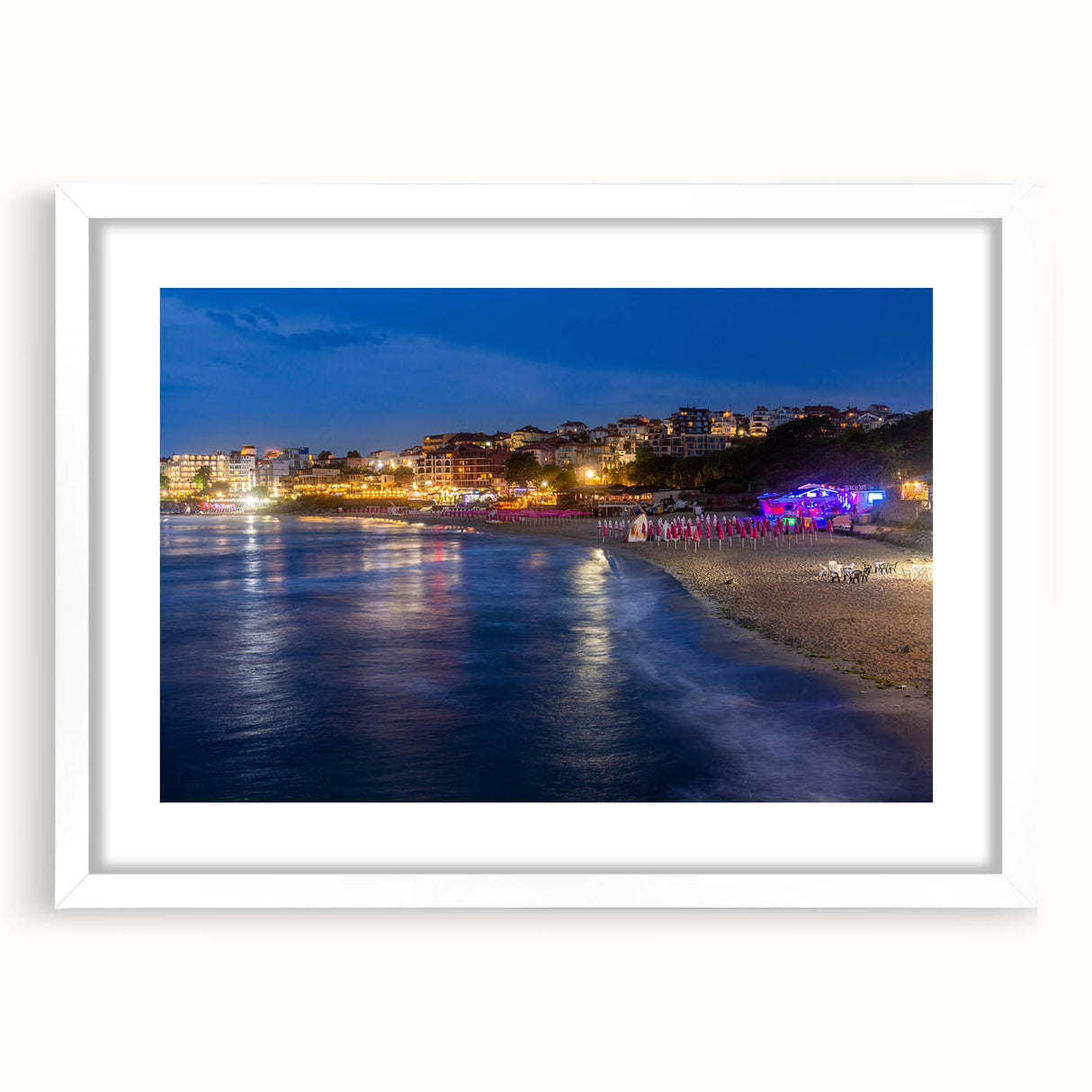 Textured abstract art print depicting a European scenery in muted earth tones, framed with a white mat.