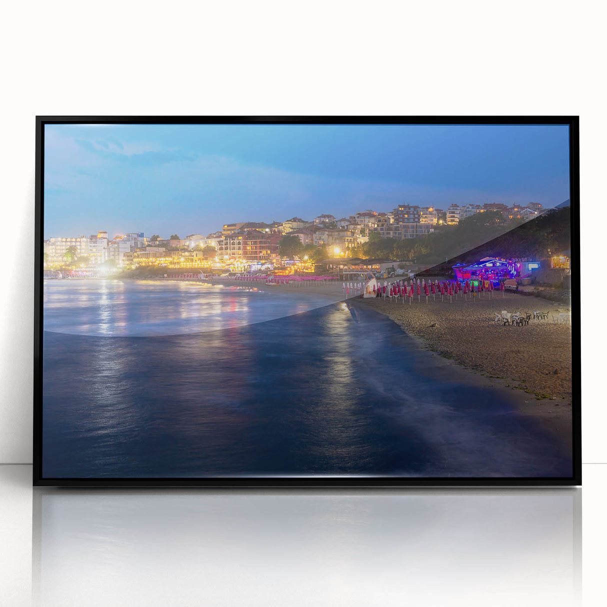 Large abstract wall art depicting a European Bulgarian landscape in muted earth tones, framed in black acrylic.