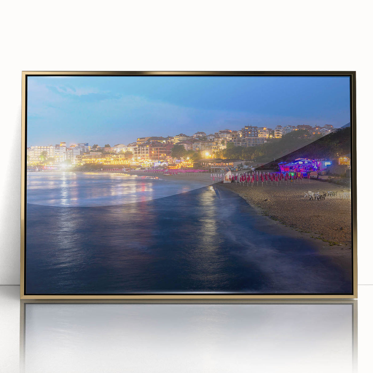 Art deco poster of a European Bulgarian landscape in gold tones on acrylic, ideal for modern art wall decor.