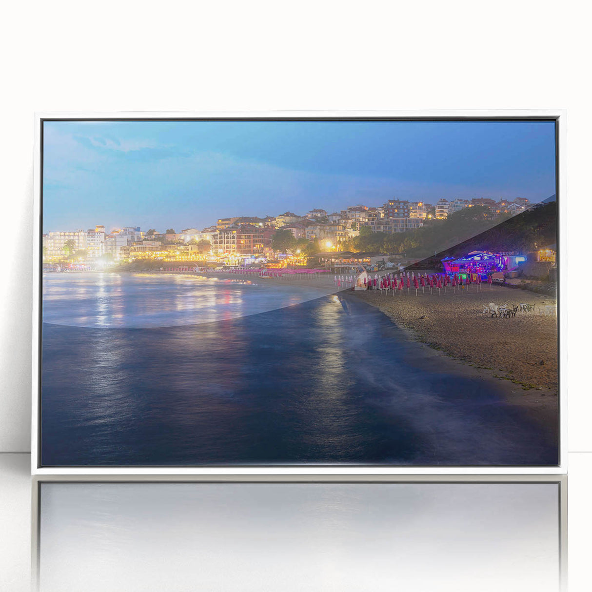 Mid-century modernist art depicting a European Bulgarian landscape in muted earth tones on a framed acrylic print.