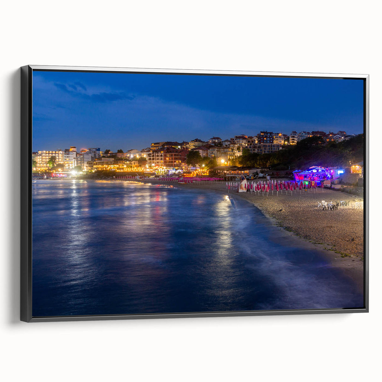 Black and white landscape art painting of a Bulgarian scenery on framed canvas, suitable for bedroom wall decor.