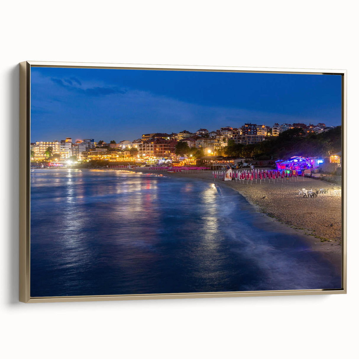 Framed canvas of a vintage Bulgarian landscape in muted earth tones, ideal for bedroom wall art.