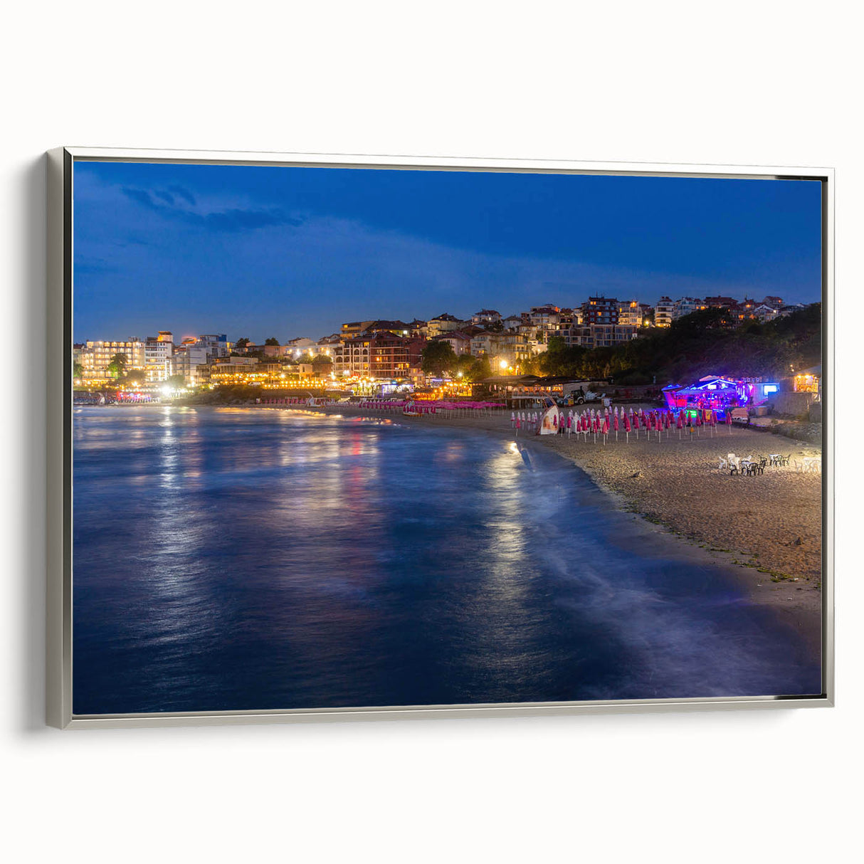 Framed canvas featuring a vintage-style landscape art painting of a Bulgarian scenery in colorful art tones.