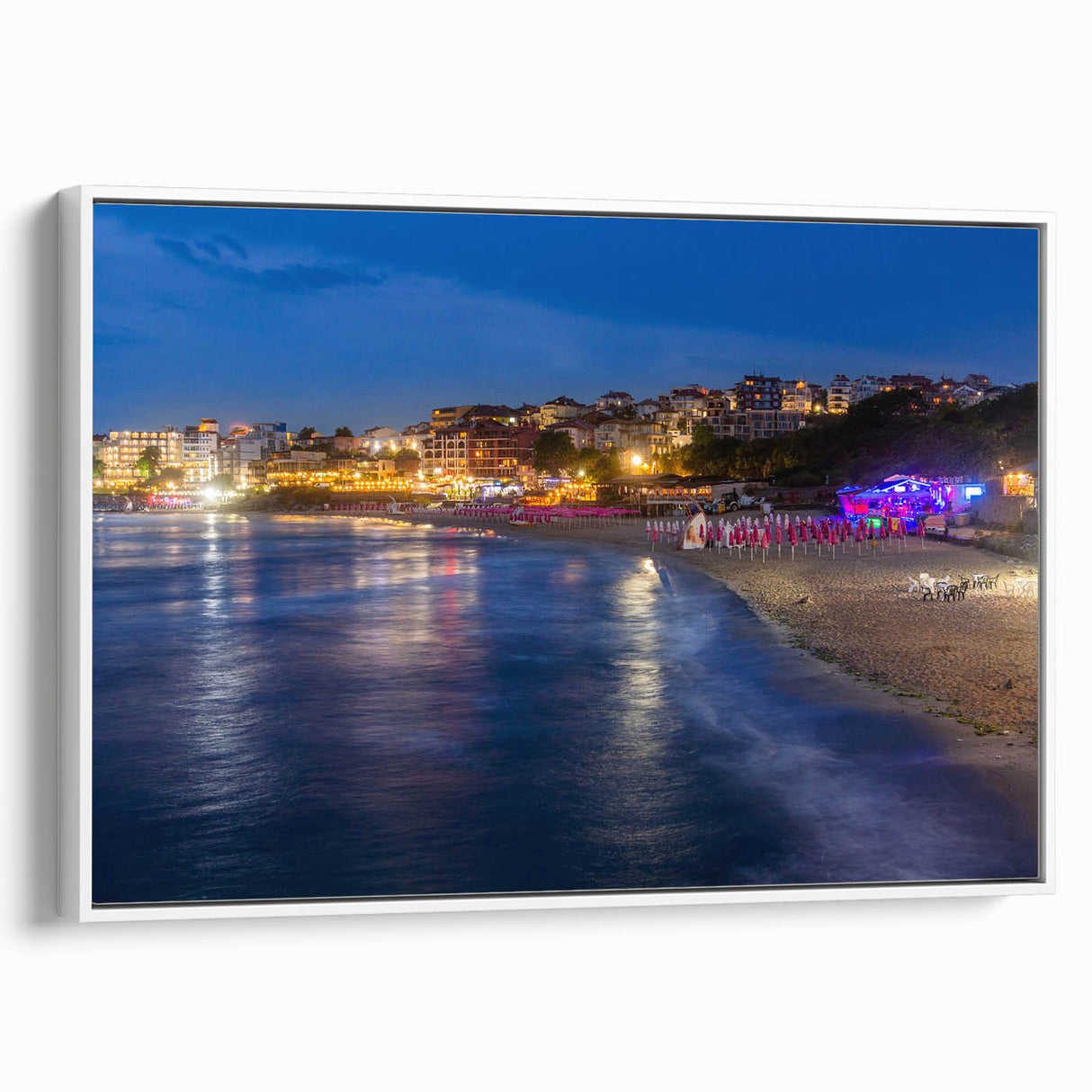 Vintage poster art of a Bulgarian scenery in colorful tones on extra large framed canvas, ideal for living room decor.