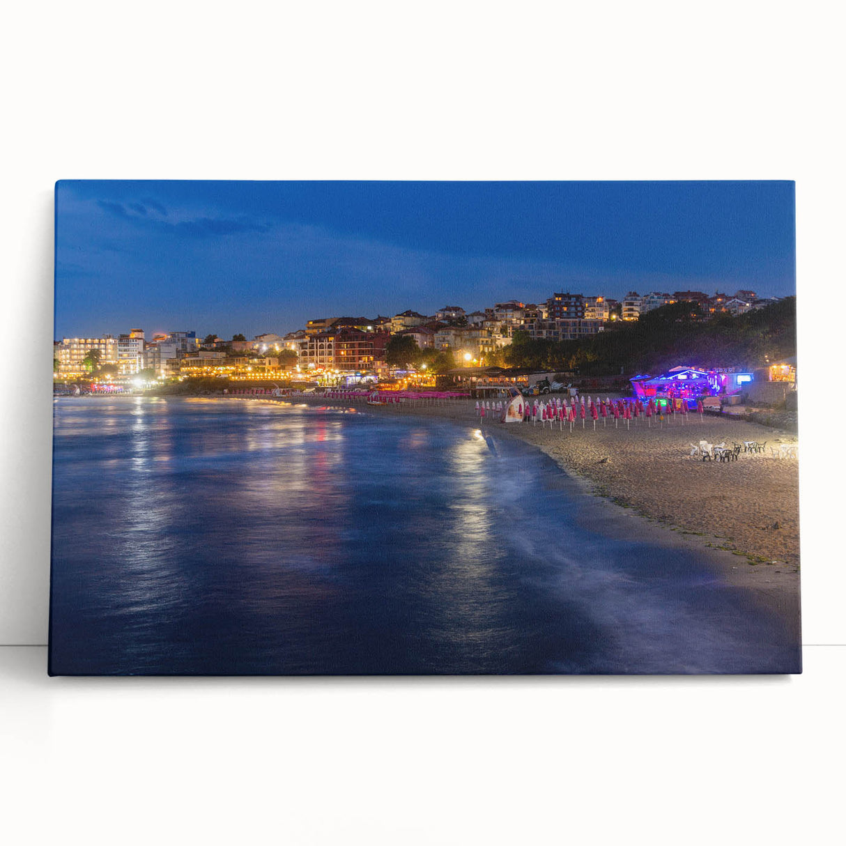 Black and white large art print of a European scenery on stretched canvas, ideal for kitchen wall art.