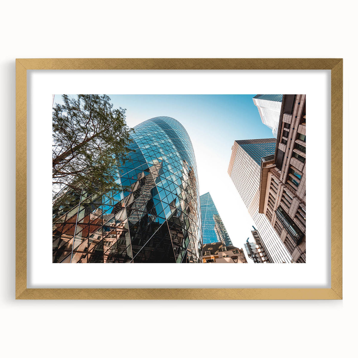 Abstract art print of London scenery in muted black and white tones on a framed canvas, ideal for dining room decor.