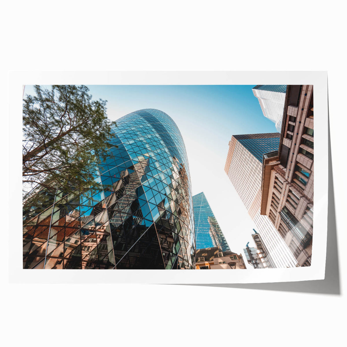 Extra large rolled print of London scenery with muted floral accents, ideal for art wall dining room.