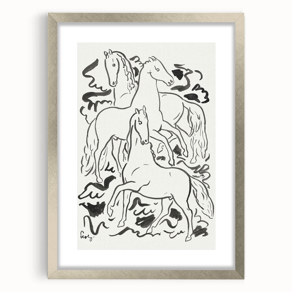 Expressionist Drawing - Three Horses | Contemporary Wall Art Print
