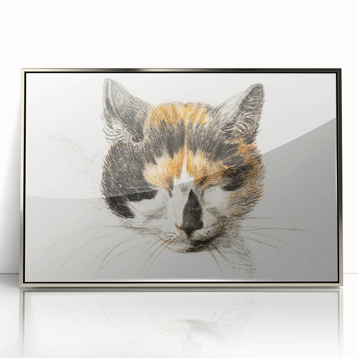 Romanticism Art: Calico Cat by Jean Bernard - Classic Animal Portrait