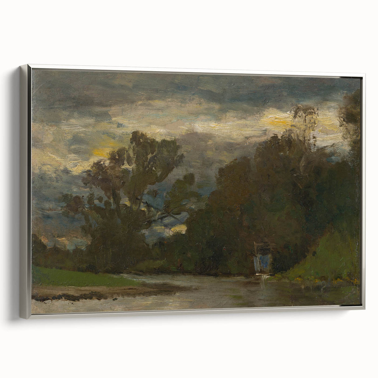 Romanticism Art: Poprad River Shore by Mednyánszky - Landscape Canvas