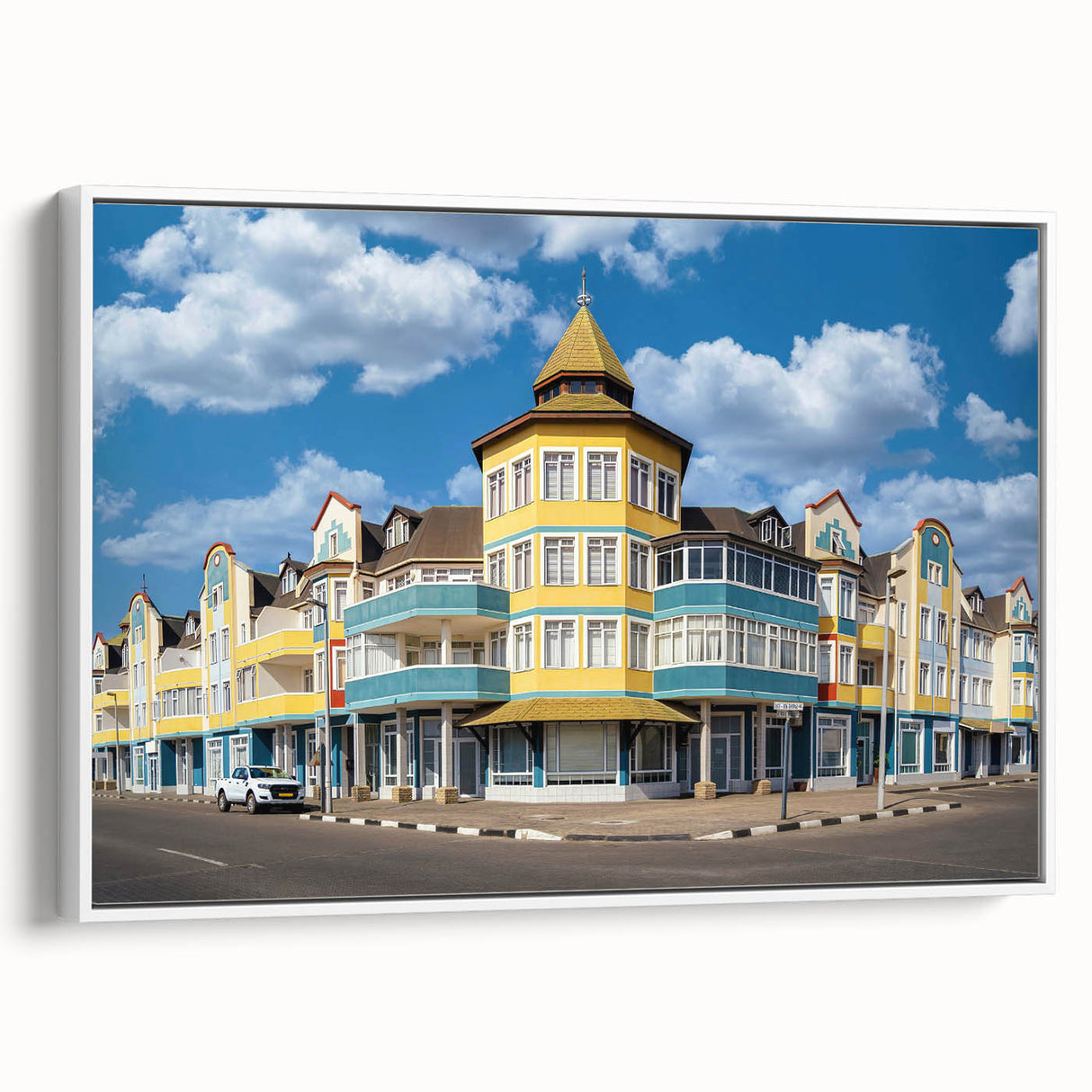 Framed canvas depicting a serene Namibian landscape with muted earth tones, ideal for bedroom wall art.