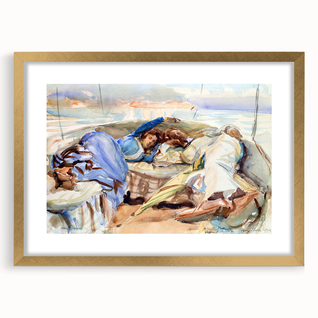 Romanticism Art: Two Figures in a Boat by Sargent - Scenic Canvas