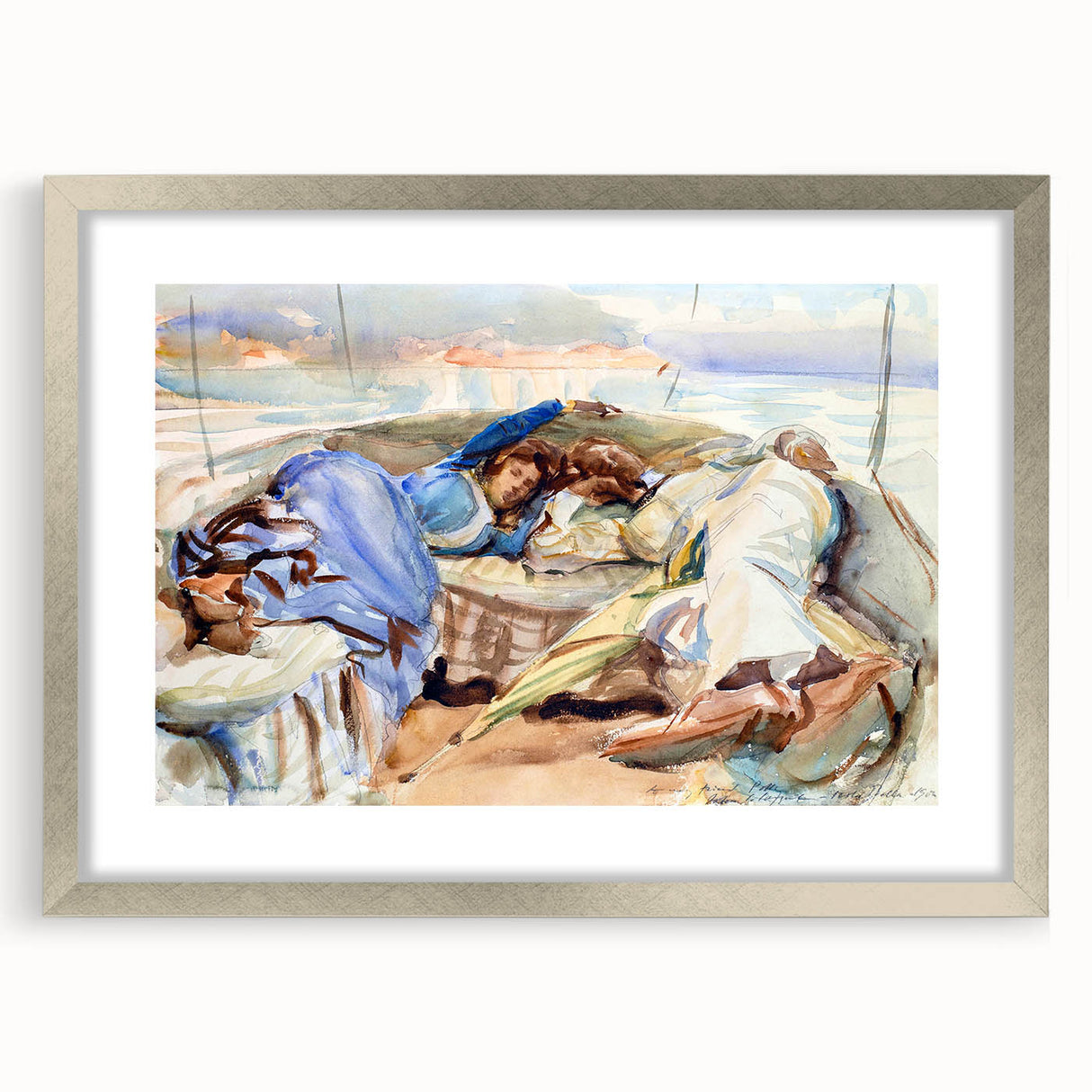Romanticism Art: Two Figures in a Boat by Sargent - Scenic Canvas