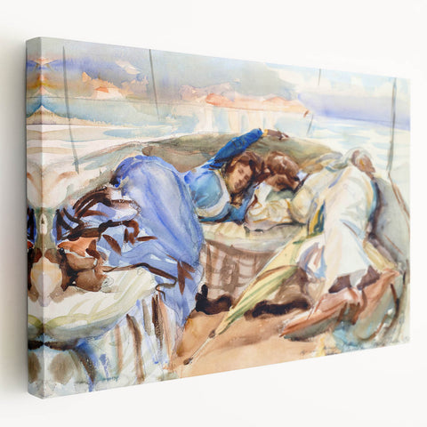 Romanticism Art: Two Figures in a Boat by Sargent - Scenic Canvas