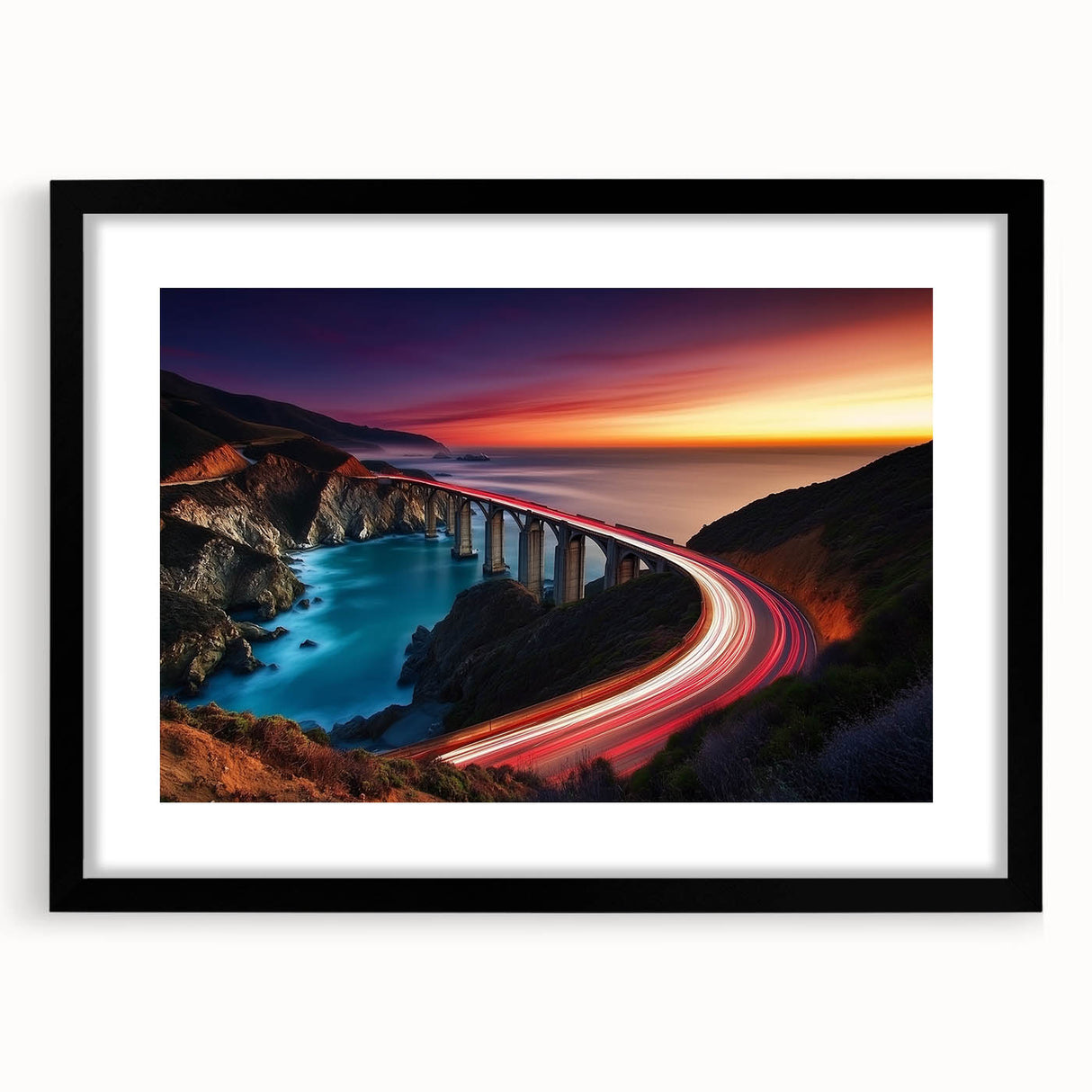 Coastal Bridge at Sunset – Dynamic Abstract Motion Wall Art