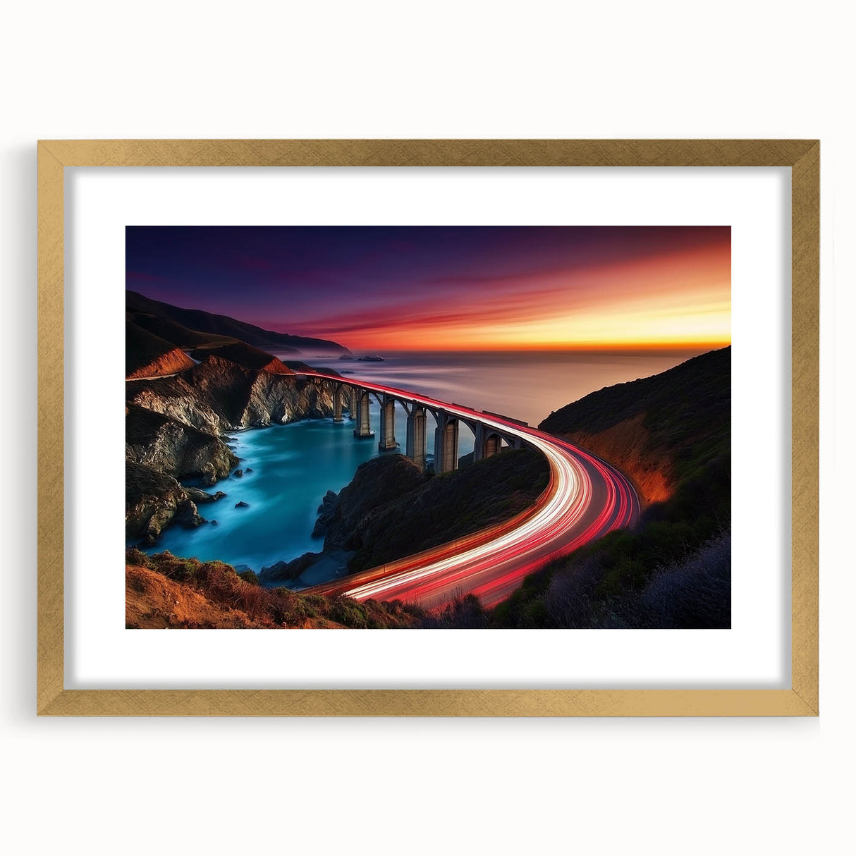 Coastal Bridge at Sunset – Dynamic Abstract Motion Wall Art